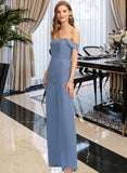 Ruby Jumpsuit/Pantsuit Off-the-Shoulder Floor-Length Chiffon Bridesmaid Dress With Pockets UKP0013010