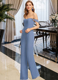 Ruby Jumpsuit/Pantsuit Off-the-Shoulder Floor-Length Chiffon Bridesmaid Dress With Pockets UKP0013010