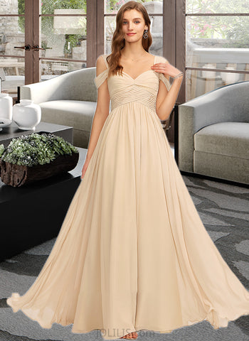 Maryjane A-Line V-neck Floor-Length Chiffon Bridesmaid Dress With Ruffle UKP0013011