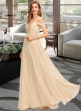 Maryjane A-Line V-neck Floor-Length Chiffon Bridesmaid Dress With Ruffle UKP0013011