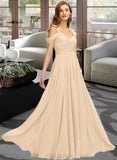 Maryjane A-Line V-neck Floor-Length Chiffon Bridesmaid Dress With Ruffle UKP0013011