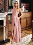 Charlotte A-Line One-Shoulder Floor-Length Bridesmaid Dress With Split Front UKP0013013