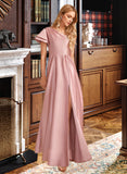 Charlotte A-Line One-Shoulder Floor-Length Bridesmaid Dress With Split Front UKP0013013