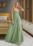 Shaylee A-Line V-neck Floor-Length Bridesmaid Dress With Ruffle UKP0013014