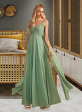 Shaylee A-Line V-neck Floor-Length Bridesmaid Dress With Ruffle UKP0013014