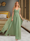 Shaylee A-Line V-neck Floor-Length Bridesmaid Dress With Ruffle UKP0013014