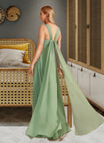 Shaylee A-Line V-neck Floor-Length Bridesmaid Dress With Ruffle UKP0013014