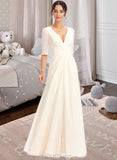 Nan A-Line V-neck Floor-Length Bridesmaid Dress With Split Front UKP0013015