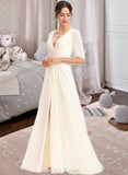 Nan A-Line V-neck Floor-Length Bridesmaid Dress With Split Front UKP0013015