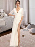 Nan A-Line V-neck Floor-Length Bridesmaid Dress With Split Front UKP0013015