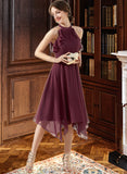 Luz A-Line Scoop Neck Tea-Length Chiffon Bridesmaid Dress With Cascading Ruffles UKP0013016