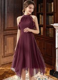 Luz A-Line Scoop Neck Tea-Length Chiffon Bridesmaid Dress With Cascading Ruffles UKP0013016