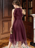 Luz A-Line Scoop Neck Tea-Length Chiffon Bridesmaid Dress With Cascading Ruffles UKP0013016