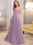 Rosalyn A-Line Scoop Neck Floor-Length Chiffon Bridesmaid Dress With Pockets UKP0013017