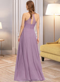 Rosalyn A-Line Scoop Neck Floor-Length Chiffon Bridesmaid Dress With Pockets UKP0013017