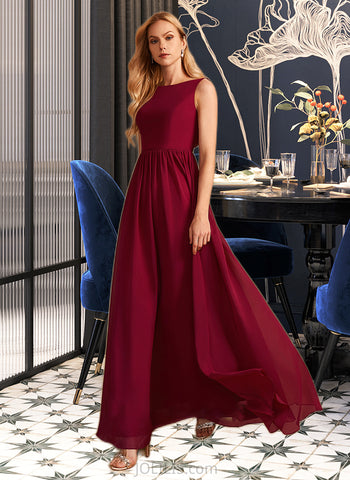 Evangeline A-Line High Neck Floor-Length Bridesmaid Dress With Bow(s) UKP0013022