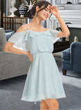 Regan A-Line V-neck Short/Mini Bridesmaid Dress With Cascading Ruffles UKP0013023