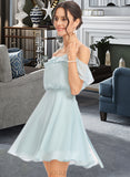 Regan A-Line V-neck Short/Mini Bridesmaid Dress With Cascading Ruffles UKP0013023