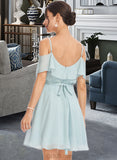 Regan A-Line V-neck Short/Mini Bridesmaid Dress With Cascading Ruffles UKP0013023