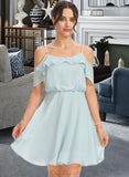 Regan A-Line V-neck Short/Mini Bridesmaid Dress With Cascading Ruffles UKP0013023