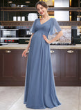 Dahlia A-Line V-neck Floor-Length Bridesmaid Dress With Ruffle UKP0013024