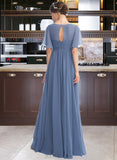 Dahlia A-Line V-neck Floor-Length Bridesmaid Dress With Ruffle UKP0013024