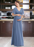 Dahlia A-Line V-neck Floor-Length Bridesmaid Dress With Ruffle UKP0013024