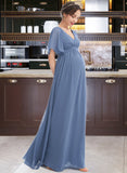 Dahlia A-Line V-neck Floor-Length Bridesmaid Dress With Ruffle UKP0013024