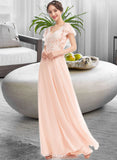 Eliana A-Line V-neck Floor-Length Bridesmaid Dress With Ruffle UKP0013025