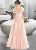 Eliana A-Line V-neck Floor-Length Bridesmaid Dress With Ruffle UKP0013025