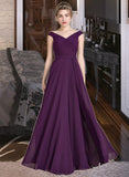 Esmeralda A-line Off the Shoulder Floor-Length Chiffon Bridesmaid Dress With Ruffle UKP0013029