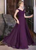 Esmeralda A-line Off the Shoulder Floor-Length Chiffon Bridesmaid Dress With Ruffle UKP0013029