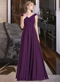 Esmeralda A-line Off the Shoulder Floor-Length Chiffon Bridesmaid Dress With Ruffle UKP0013029