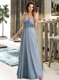 Azul A-Line V-neck Floor-Length Bridesmaid Dress With Lace UKP0013030