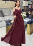 Bella A-line V-Neck Floor-Length Chiffon Bridesmaid Dress With Ruffle UKP0013031