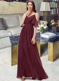 Bella A-line V-Neck Floor-Length Chiffon Bridesmaid Dress With Ruffle UKP0013031