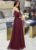 Bella A-line V-Neck Floor-Length Chiffon Bridesmaid Dress With Ruffle UKP0013031