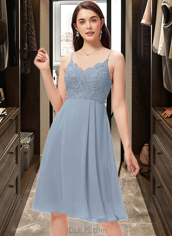 Keyla A-Line V-neck Knee-Length Chiffon Lace Bridesmaid Dress UKP0013032