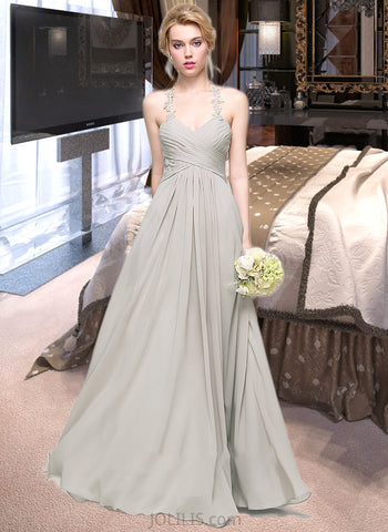 Simone A-Line Sweetheart Floor-Length Chiffon Bridesmaid Dress With Ruffle UKP0013034