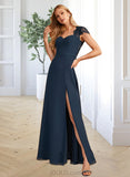 Hadassah A-Line V-neck Floor-Length Bridesmaid Dress With Lace Split Front UKP0013035