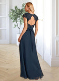 Hadassah A-Line V-neck Floor-Length Bridesmaid Dress With Lace Split Front UKP0013035