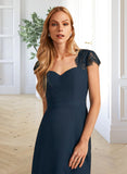 Hadassah A-Line V-neck Floor-Length Bridesmaid Dress With Lace Split Front UKP0013035