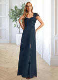 Hadassah A-Line V-neck Floor-Length Bridesmaid Dress With Lace Split Front UKP0013035