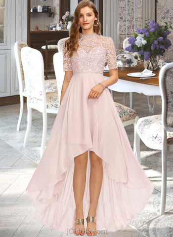 Moriah A-Line High Neck Asymmetrical Chiffon Bridesmaid Dress UKP0013037