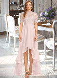 Moriah A-Line High Neck Asymmetrical Chiffon Bridesmaid Dress UKP0013037