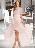 Moriah A-Line High Neck Asymmetrical Chiffon Bridesmaid Dress UKP0013037