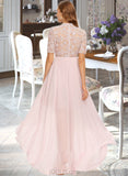 Moriah A-Line High Neck Asymmetrical Chiffon Bridesmaid Dress UKP0013037