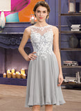 Yasmin A-Line Scoop Neck Knee-Length Chiffon Lace Bridesmaid Dress UKP0013038