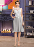 Yasmin A-Line Scoop Neck Knee-Length Chiffon Lace Bridesmaid Dress UKP0013038