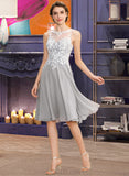 Yasmin A-Line Scoop Neck Knee-Length Chiffon Lace Bridesmaid Dress UKP0013038